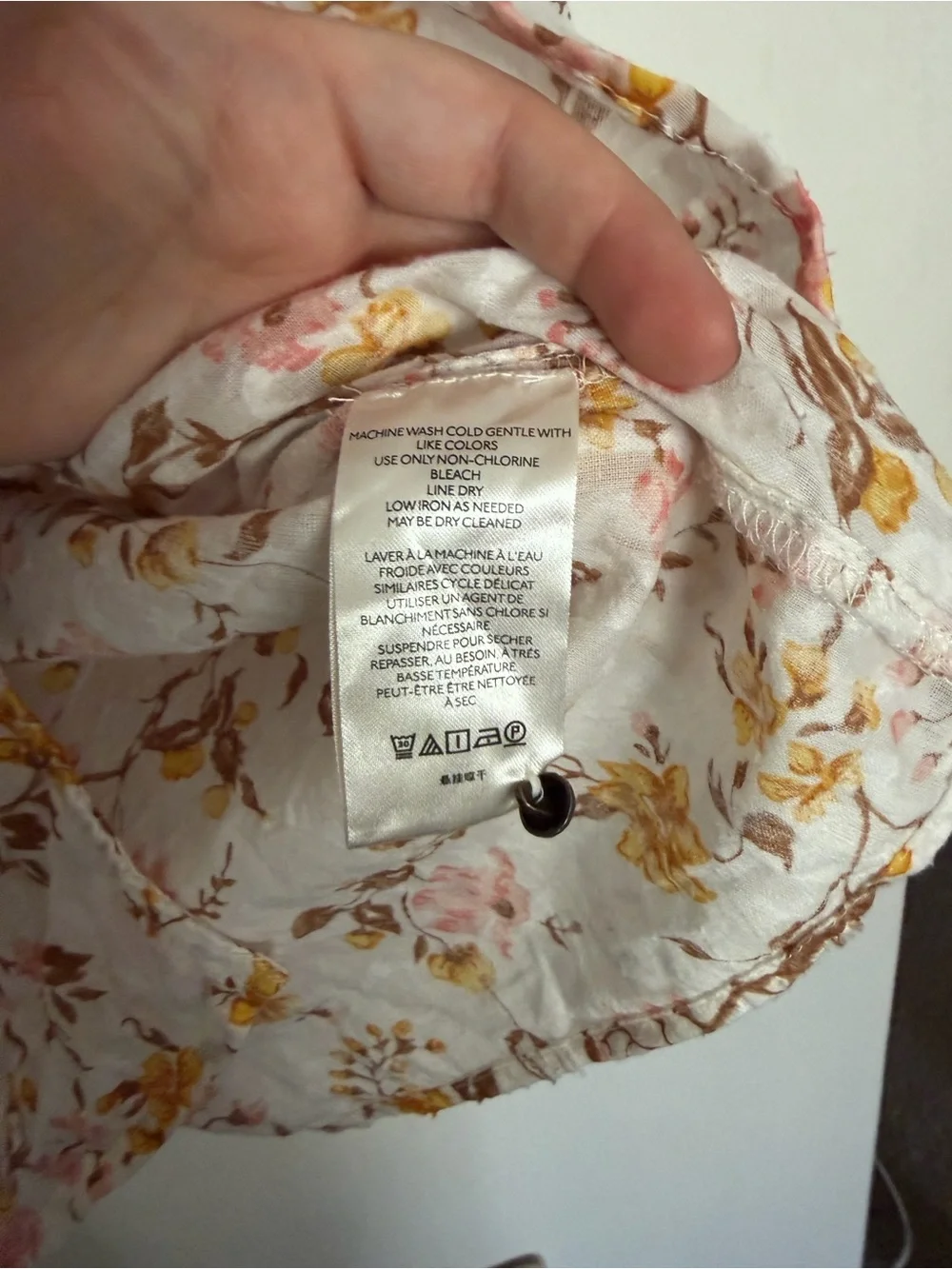 Anthropologie Lace-Trim Puff Sleeve Blouse - White with Pink & yellow Floral